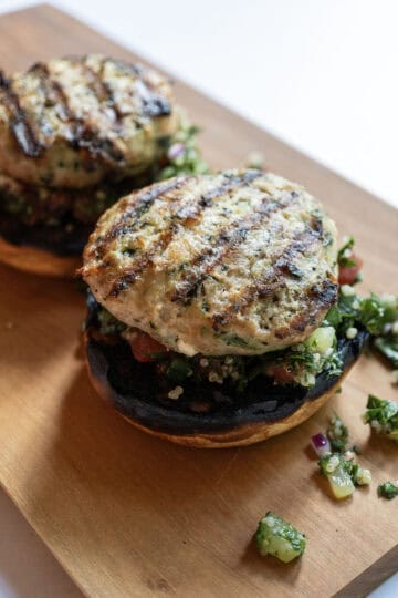 Chicken burger on the tabbouleh on the bun.