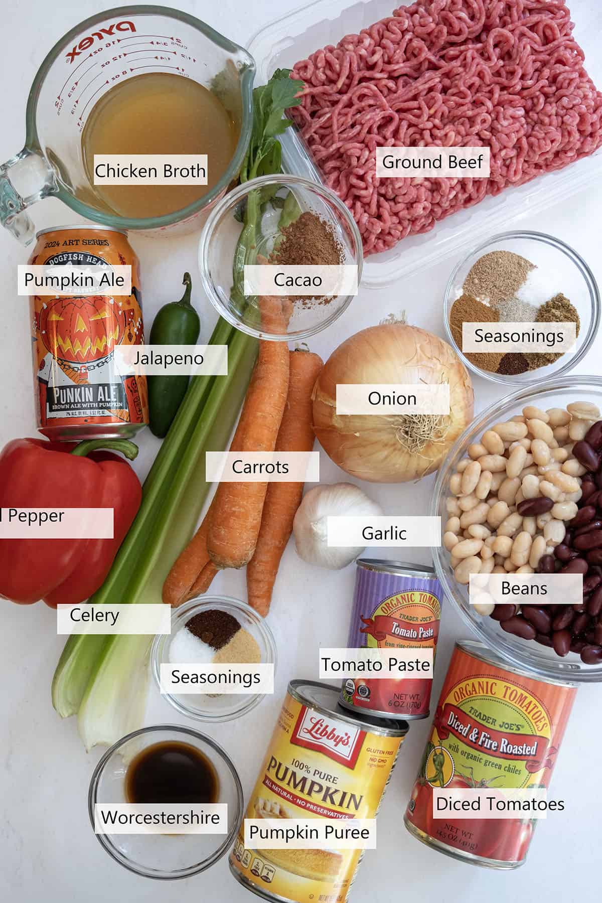 Ingredients for pumpkin chili.