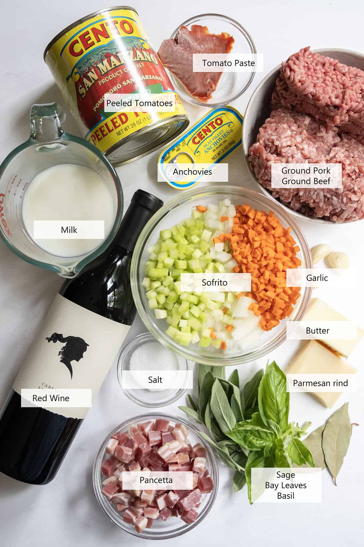 Ingredients for authentic bolognese.