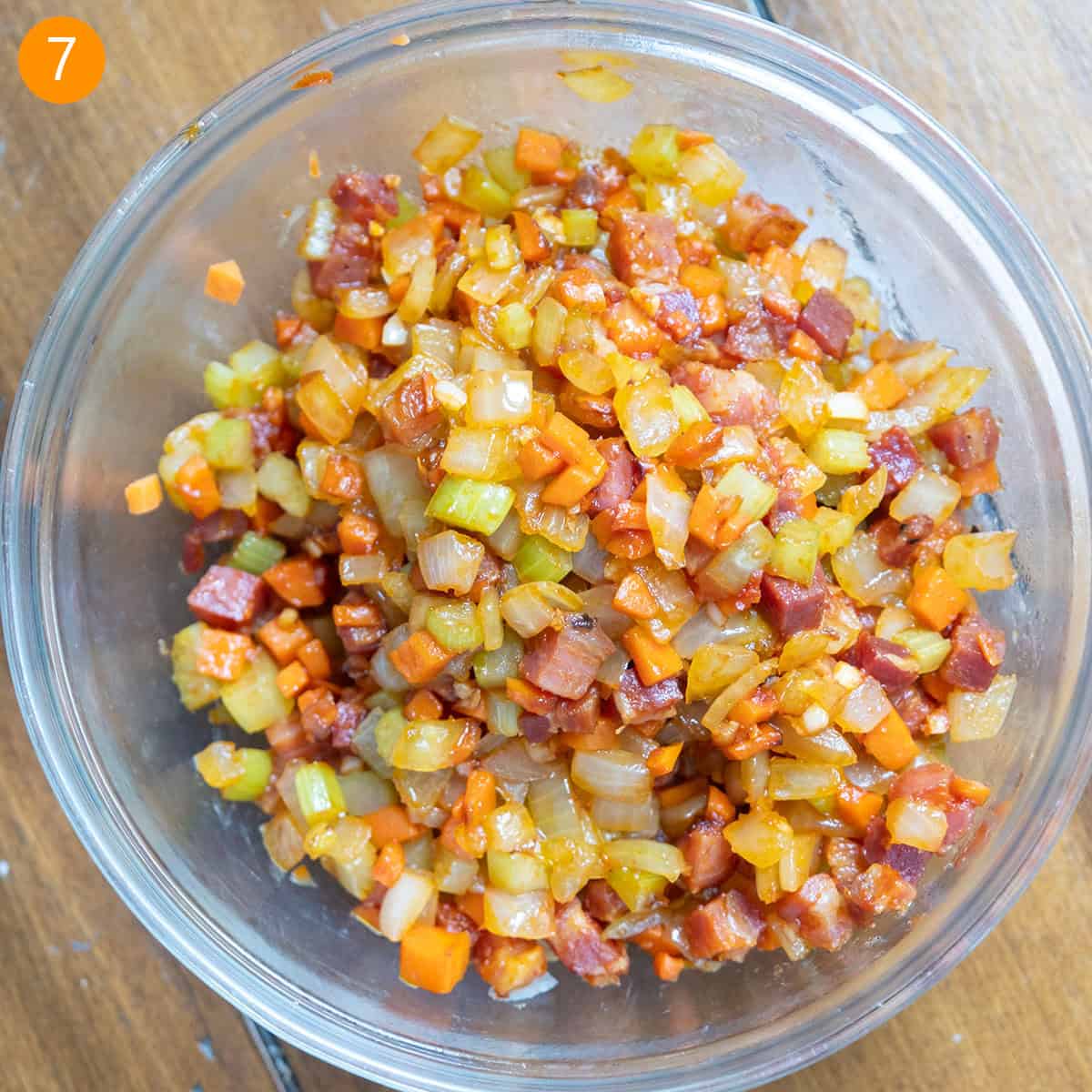 Sauteed veggies in a bowl set aside.