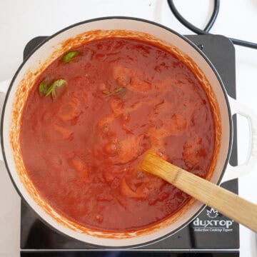 Tomato sauce simmering.