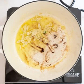 Garlic sauteing in olive oil.