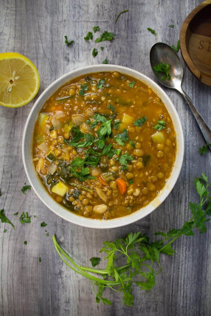 White bean and lentil soup with lemon and parsley