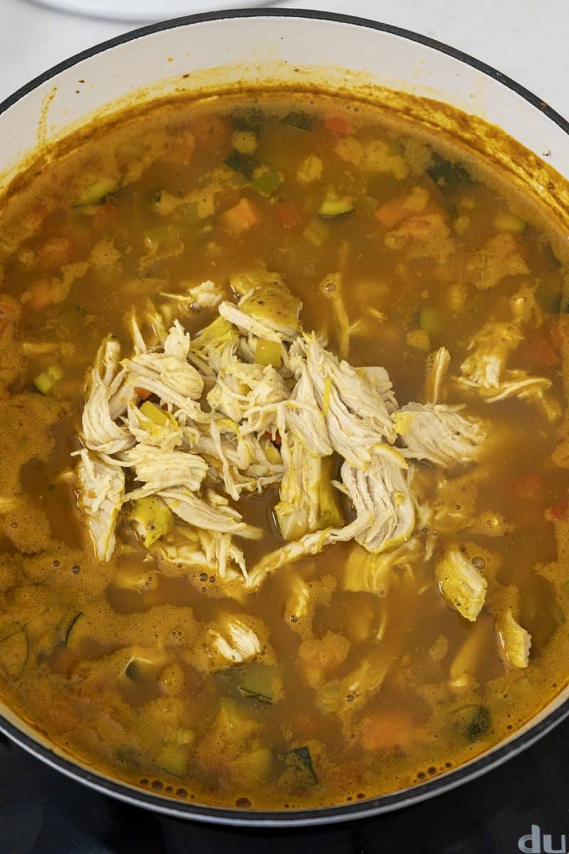 shredded chicken added back to the soup