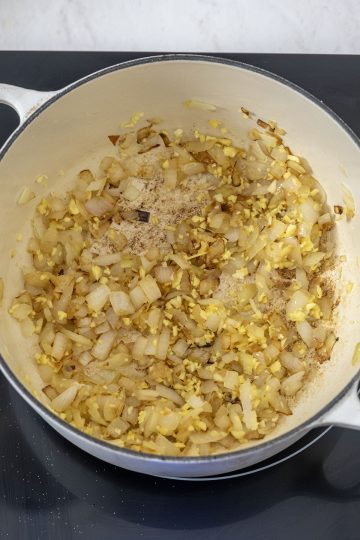 sauteing onions with garlic and ginger