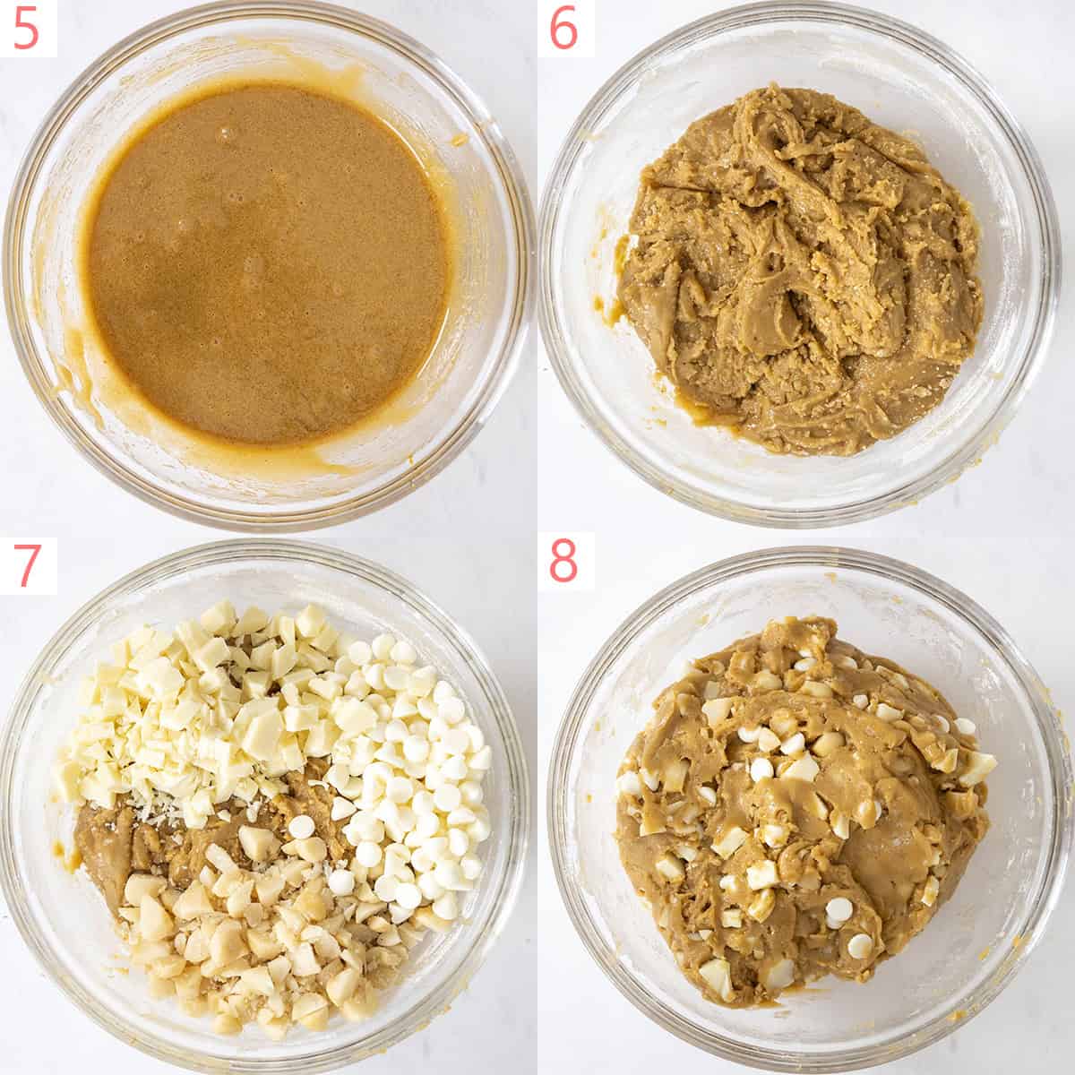 4 images of combining wet and dry ingredients