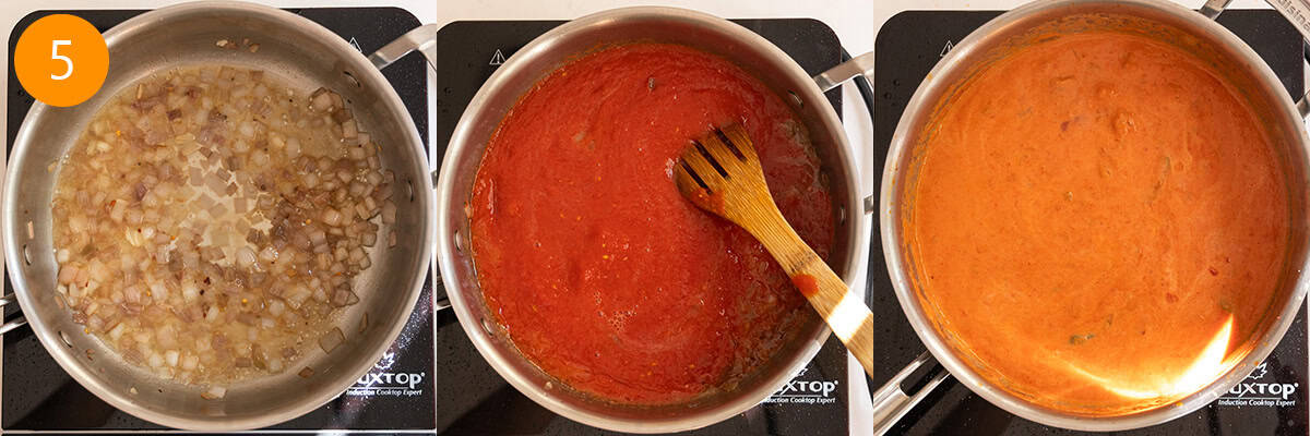 Simmering vodka, and then adding tomato sauce and cream.