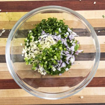 Parsley mixed with shallots, jalapeno, and garlic.