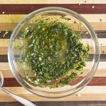 Chimichurri sauce mixed in a bowl.