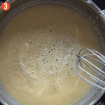 A completed roux in the pan.