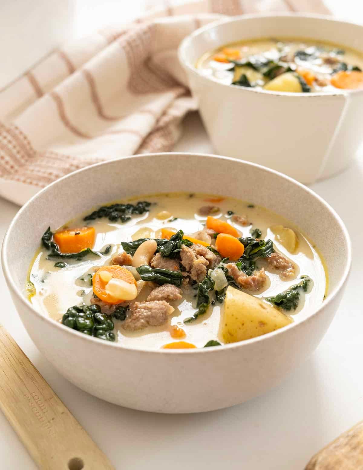 Zuppa toscana in a bowl.