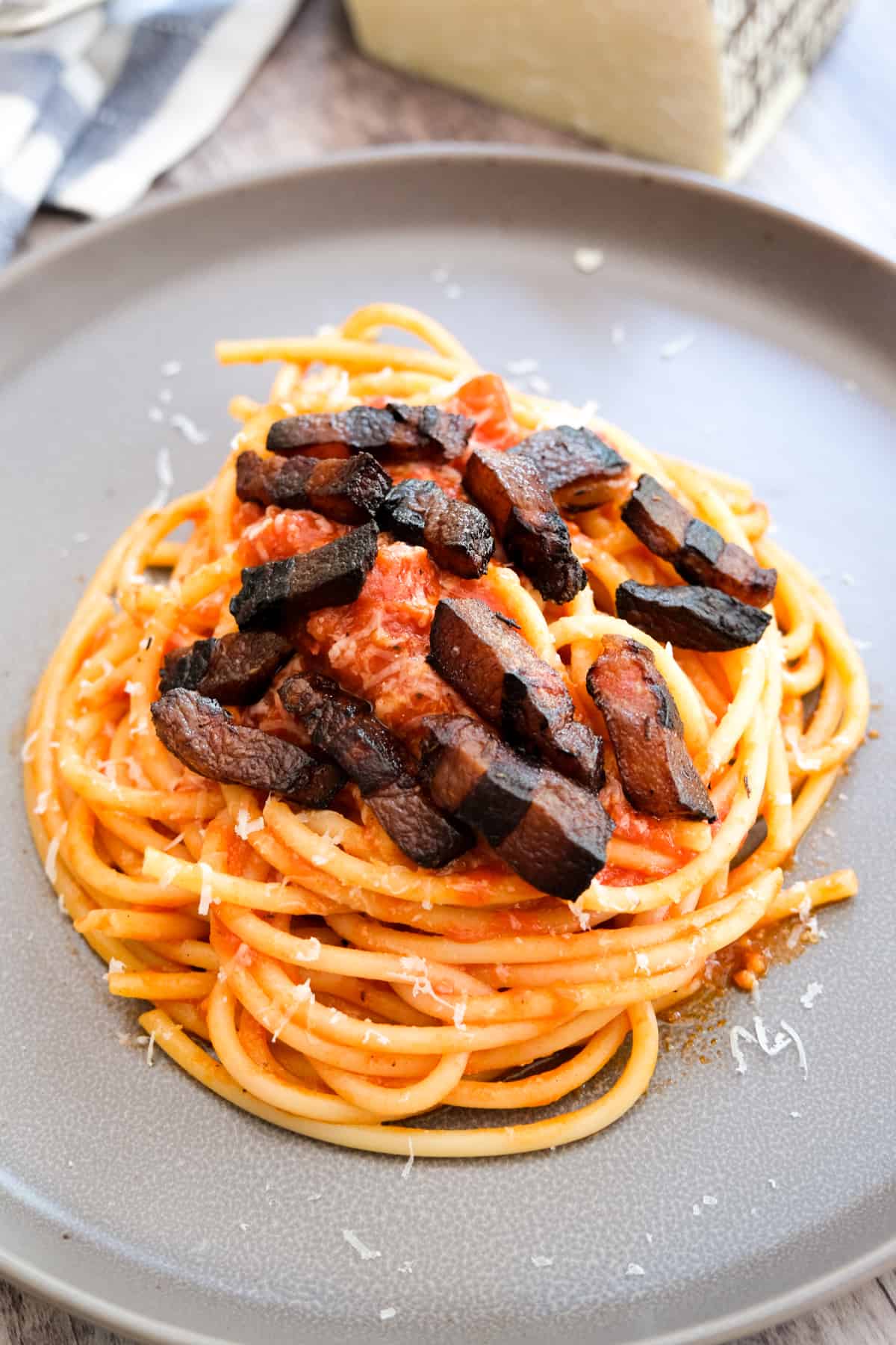 Bucatini amatriciana with guanciale and pecorino.