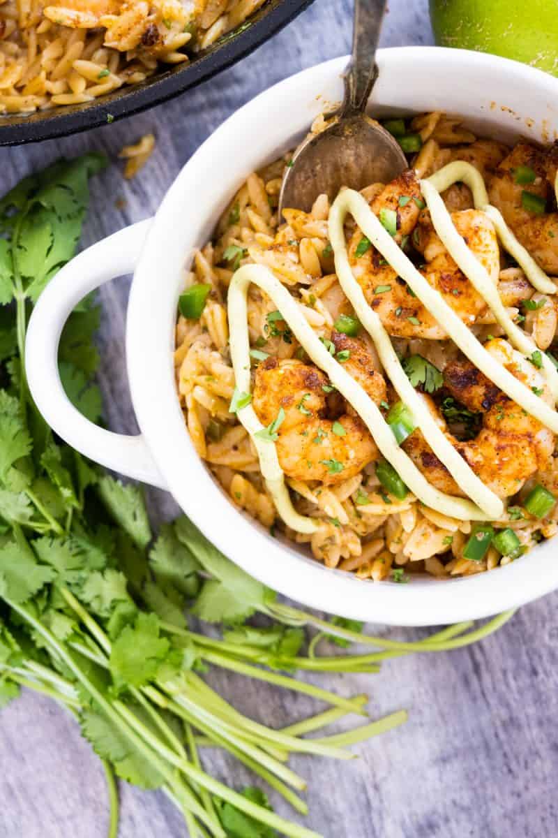 spicy shrimp and cilantro lime orzo