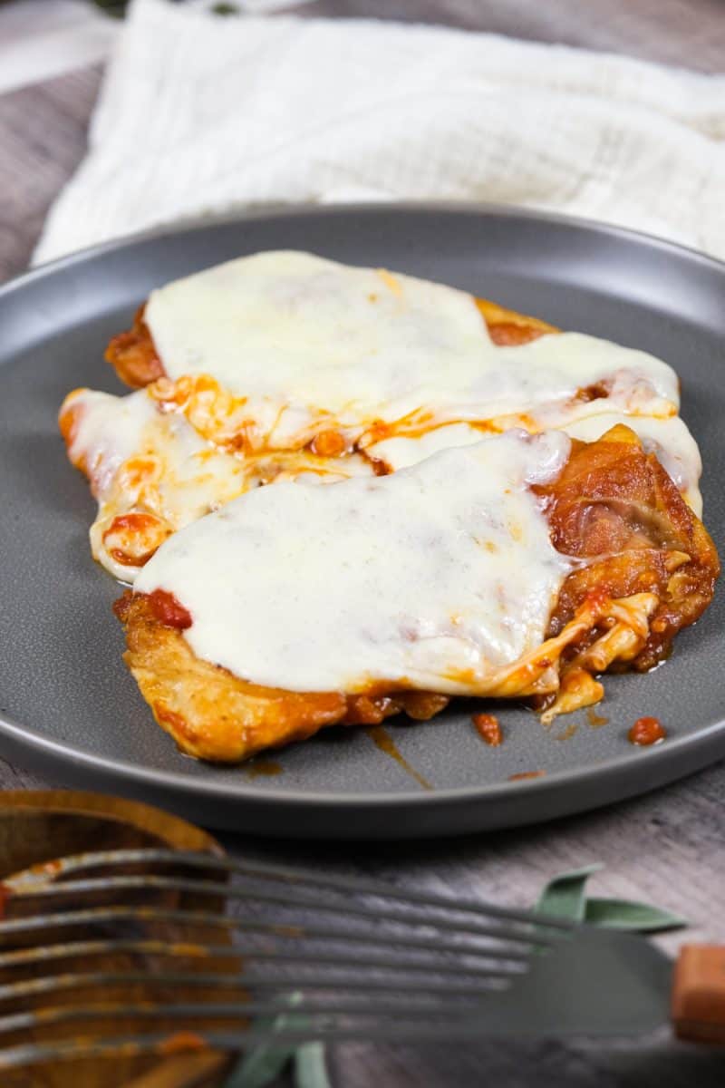 spicy saltimbocca with mozarella cheese and marinara