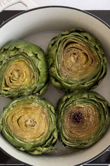 artichokes in the pot