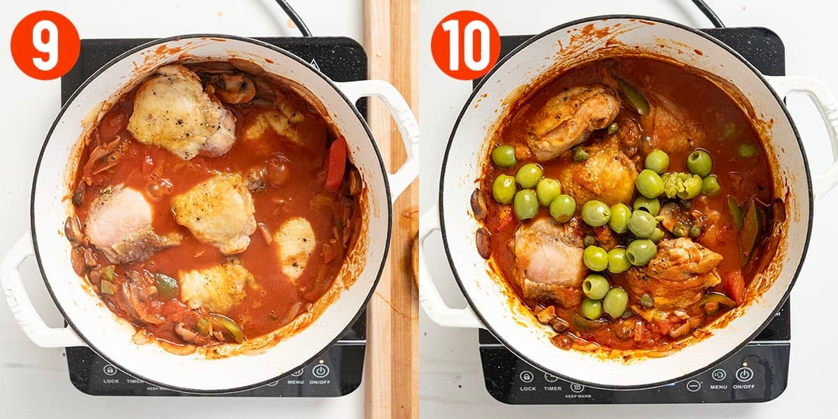 Braising chicken thighs in dutch oven.