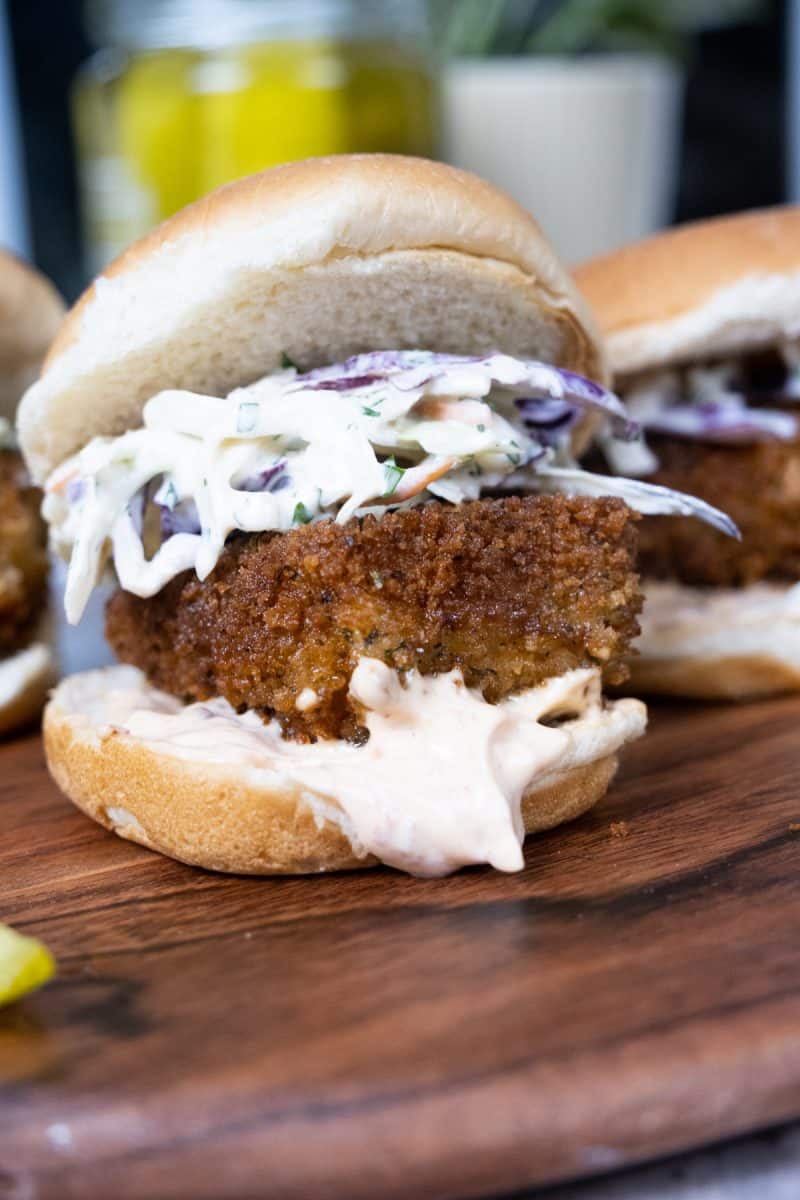 Crispy fish slider with coleslaw and chipotle mayo