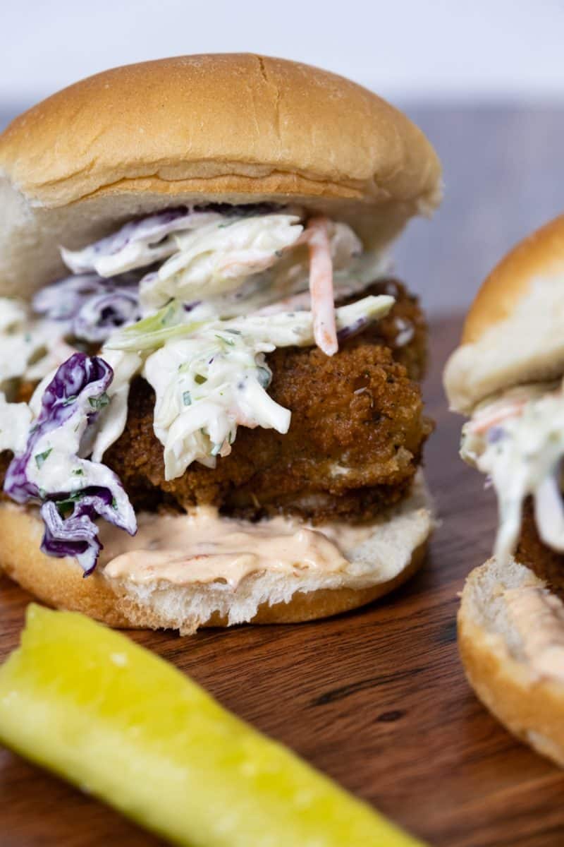crispy fish slider with coleslaw and chipotle mayo