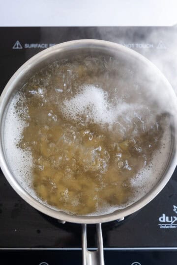 the pasta boiling.