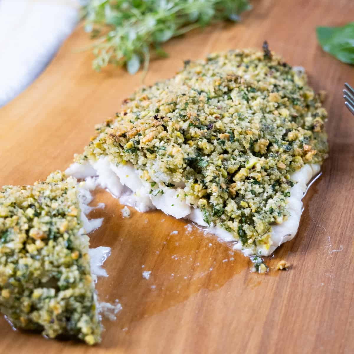 Pistachio Crusted Baked Sea Bass