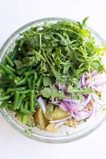 All ingredients added to potato salad