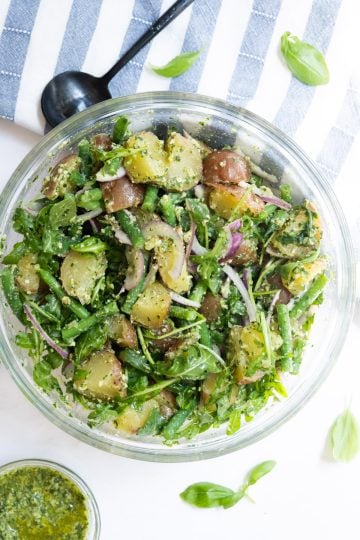 All ingredients combined into potato salad