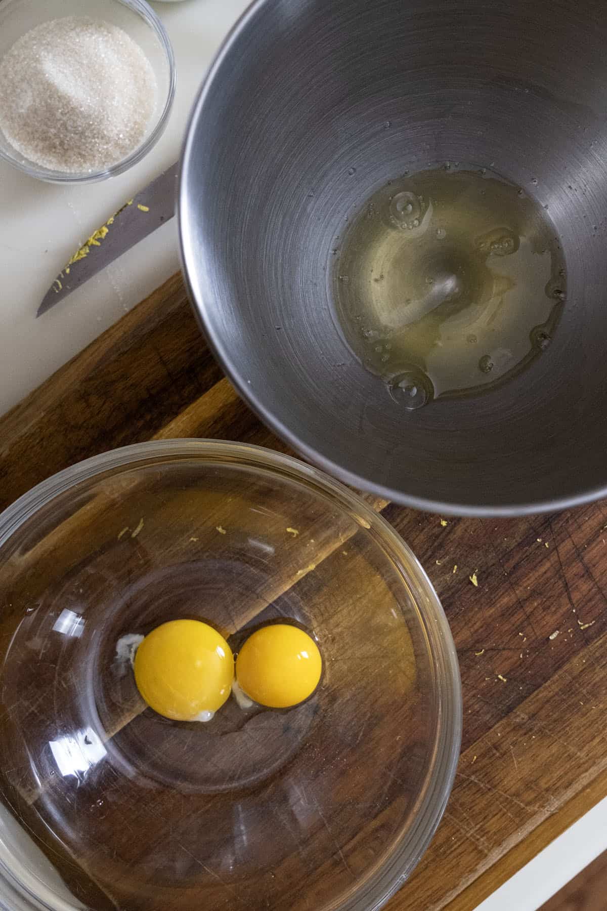 Egg yolks and whites separated.