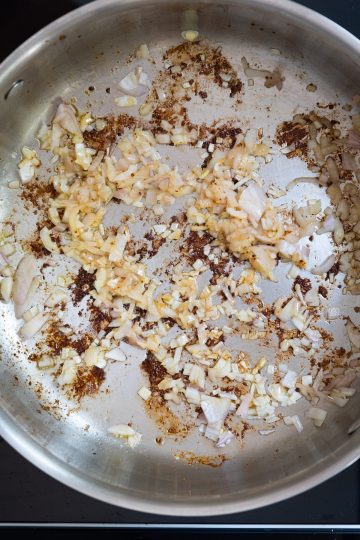 Sauteing shallots and garlic.