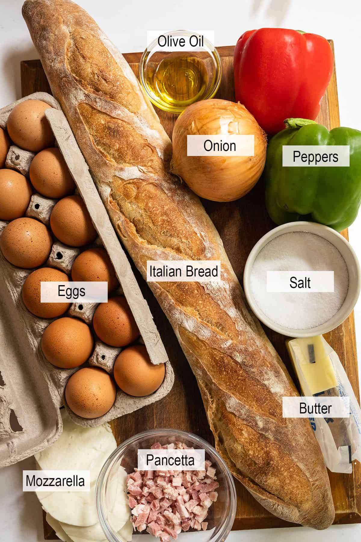 Peppers and egg sandwich ingredients.