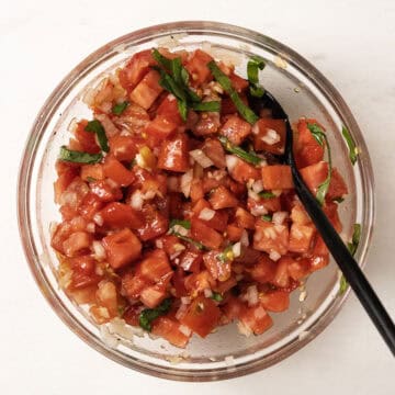 Bruschetta combined in a bowl.