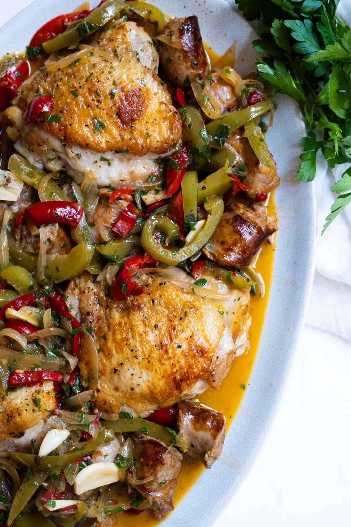 chicken scarpariello finished in dish