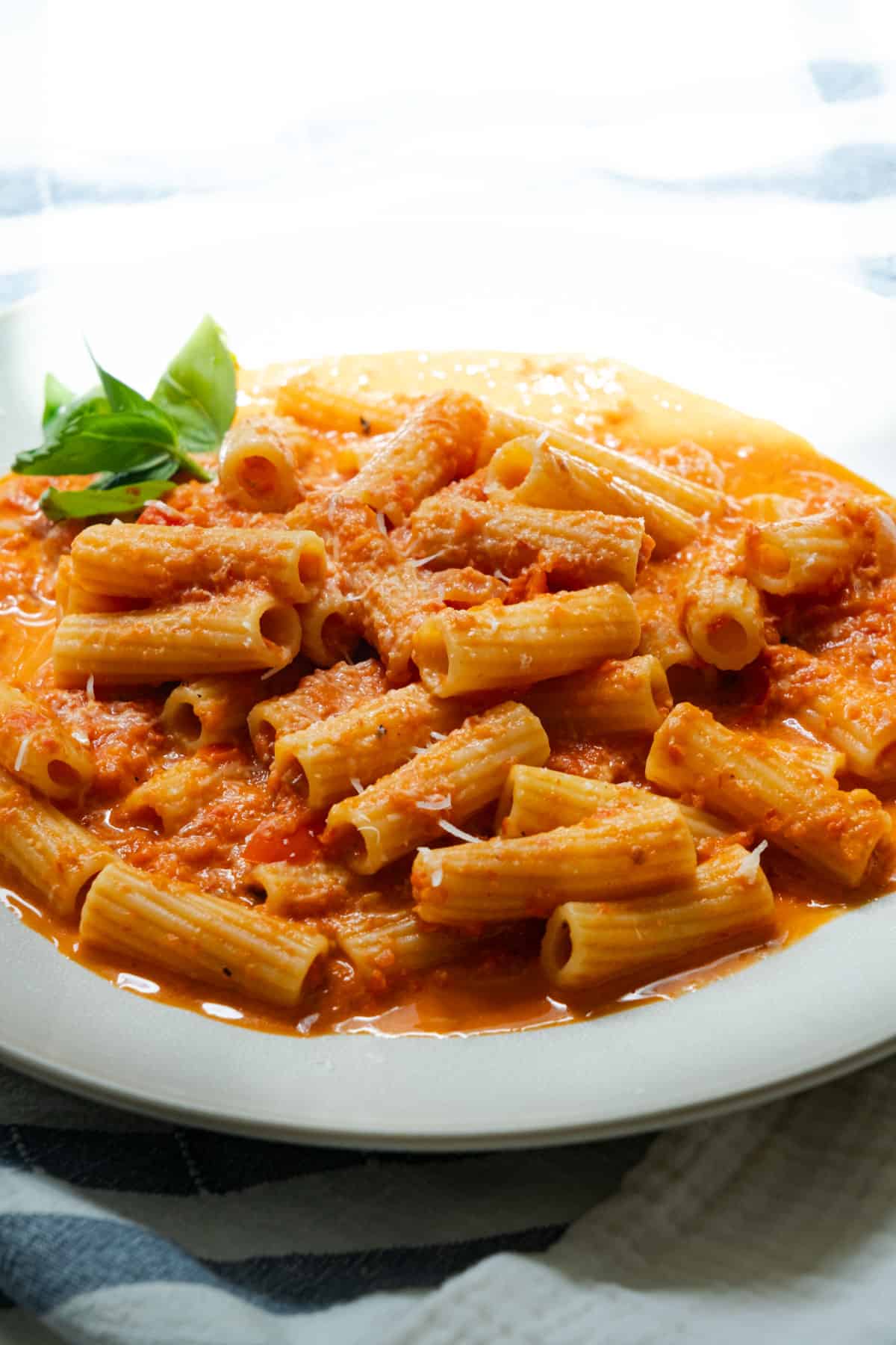 creamy red pepper sauce served over rigatoni