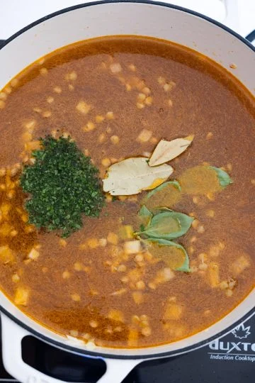 broth and seasoning added.