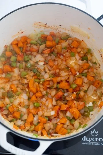 tomato paste caramelizing.