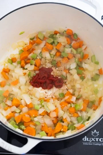 tomato paste added to sofritto.