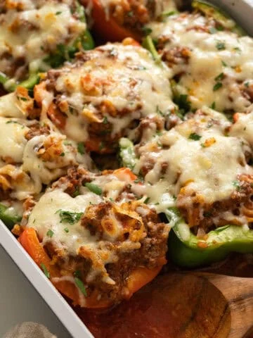 Italian stuffed peppers in tomato sauce.