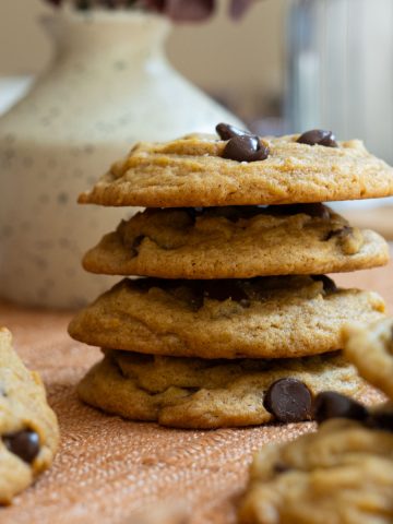 chewy punmpkin chocolate chips stacked on top of each other