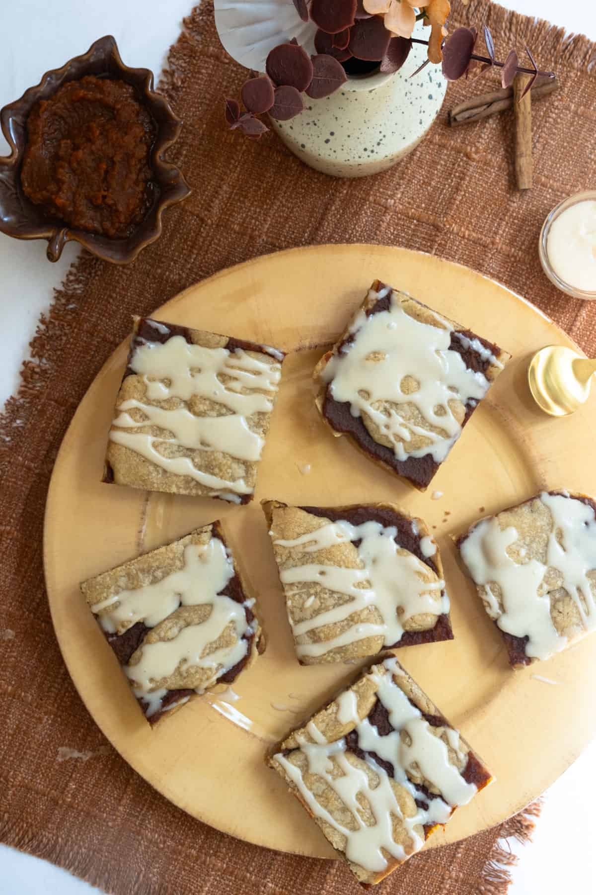 pumpkin butter blondies with maple glaze