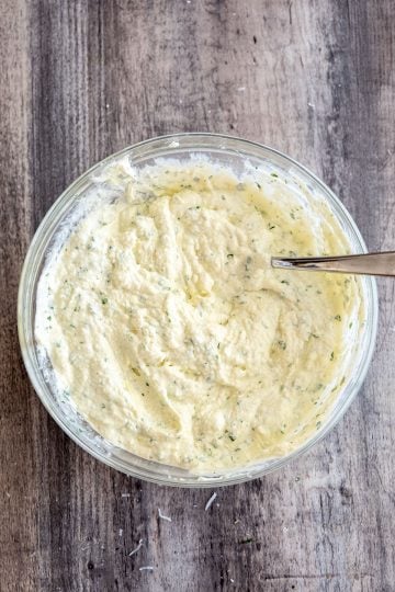 ricotta mixture filled with egg, parmesan, mozzarella, parsley, garlic, salt and pepper