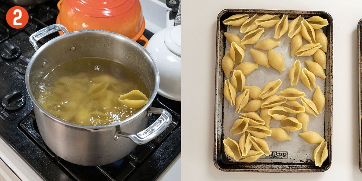 Boiling shells and cooling on oiled tray.