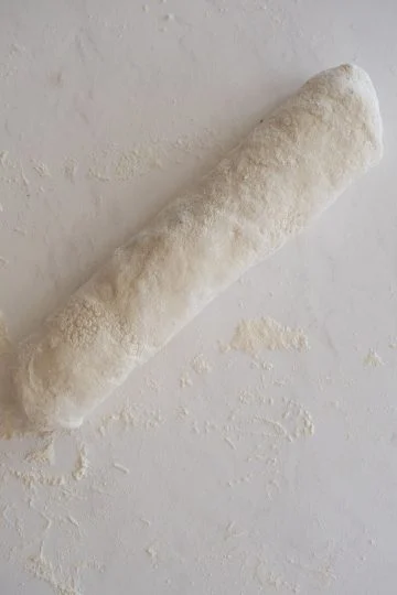 dough rolled into a bread loaf
