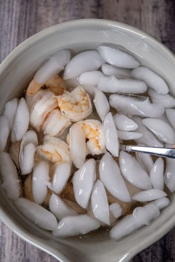 boiled shrimp dropped into ice water