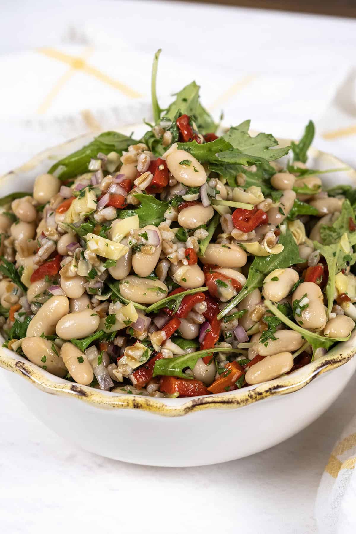 Italian Bean salad in a bowl.