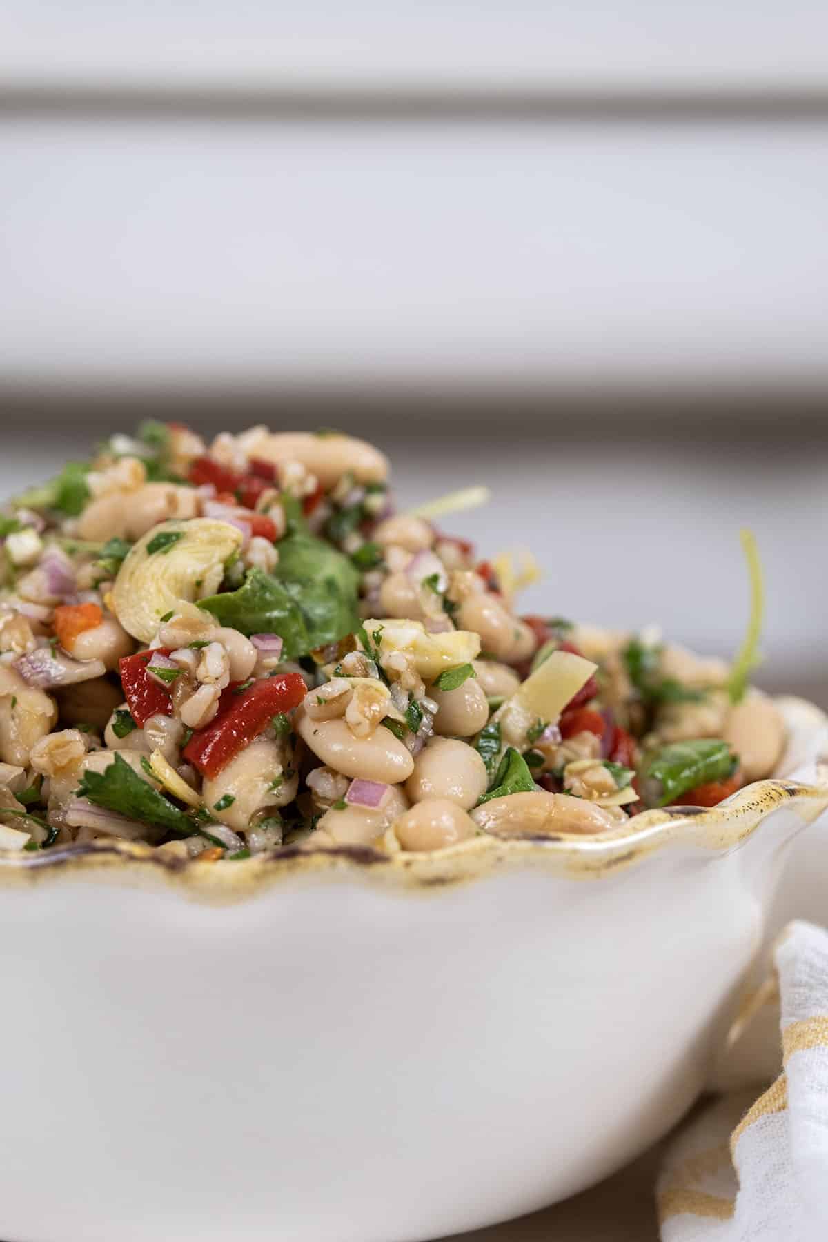 farro summer salad in a bowl.