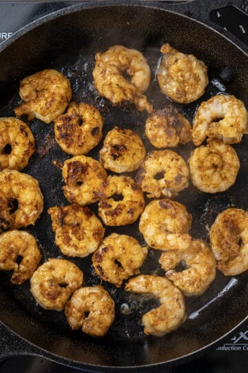 seared shrimp in cast iron