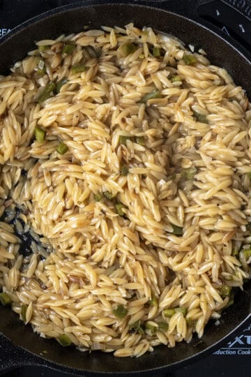 orzo after simmering in chicken broth for 15 minutes