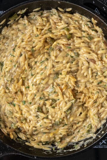 cheddar cheese and heavy cream added to orzo