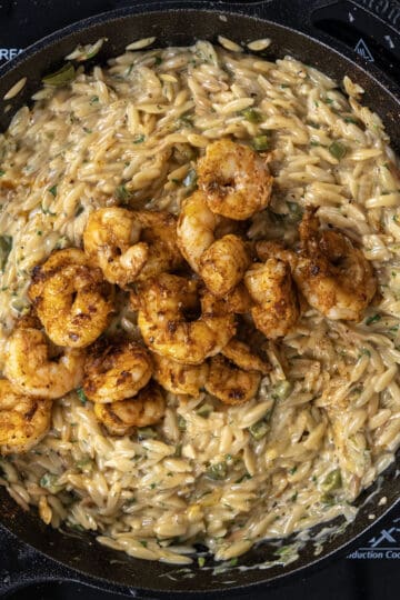 shrimp combined with orzo.