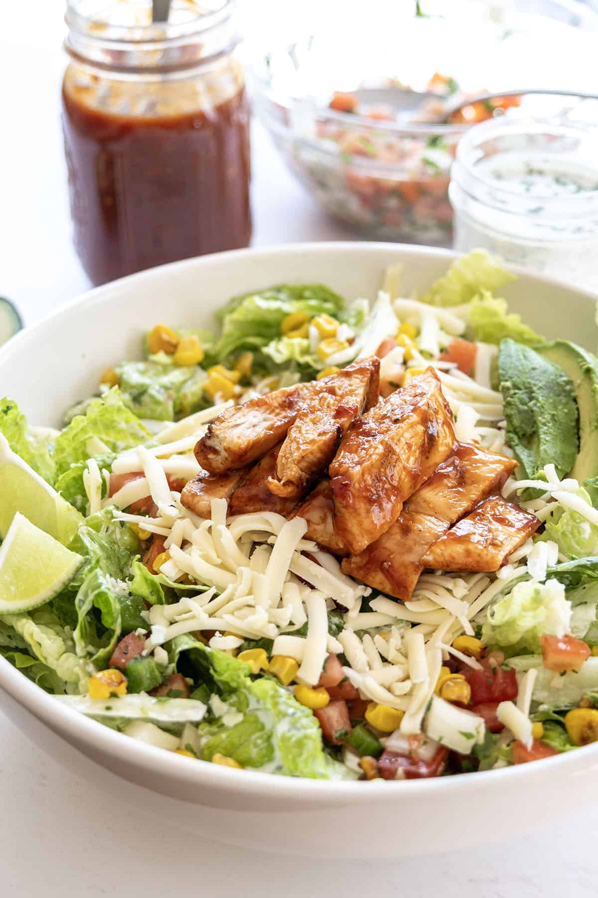 BBQ chicken salad with cilantro lime ranch.