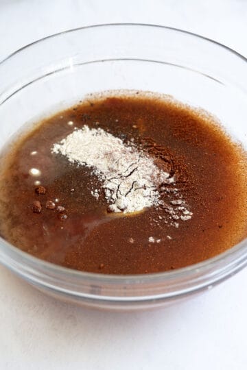 Ingredients combined for bbq sauce in a bowl